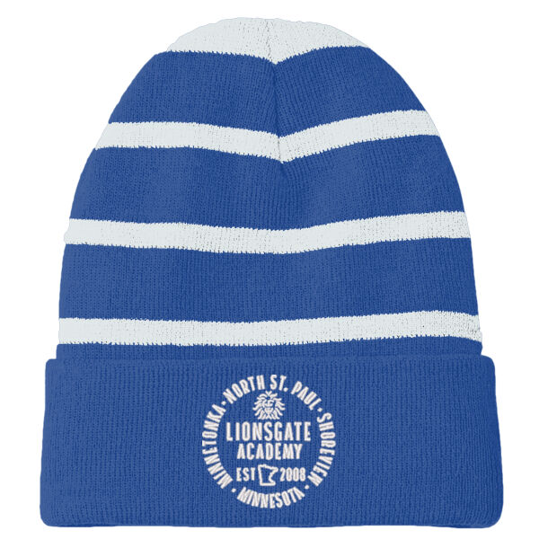 Sport Tek Striped Beanie with Solid Band - Embroidered Logo Thumbnail